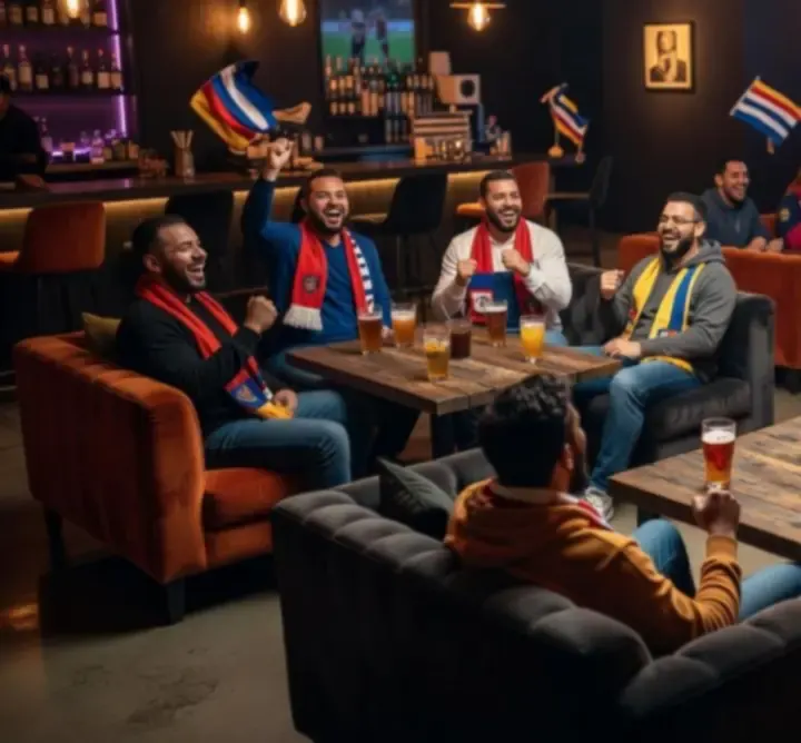 Strefa kibica w barze UREvent Services z kibicami oglądającymi mecz.