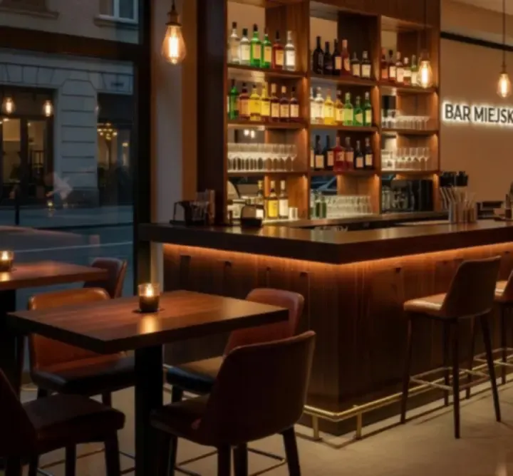 Nowoczesne wnętrze UREvent Services z oświetleniem w stylu miejskim