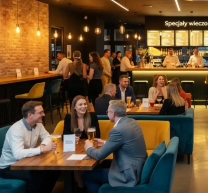 UREvent Services – bar pełen ludzi podczas wieczornego wydarzenia